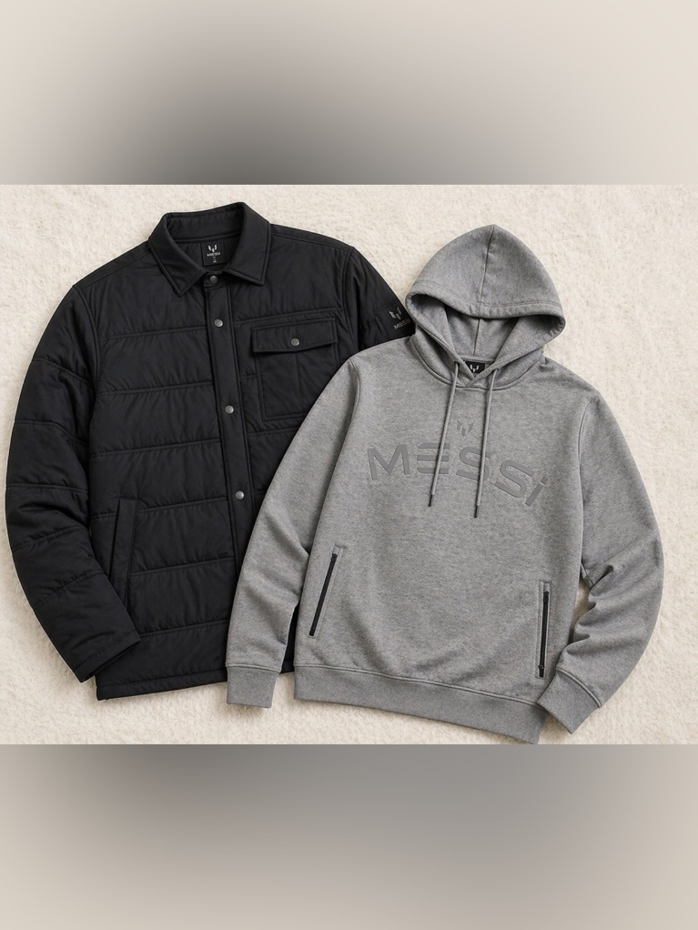 Mens Streetwear Bundle a black Puffer + Grey Sweatshirt Winter Outfit XL